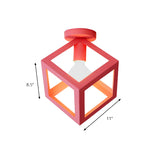 Modern 1-Light Square Ceiling Mounted Light With Wire Guard - Loft Style Semi-Flush Lighting For