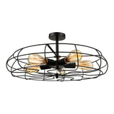 Vintage Fan Shaped 5-Light Iron Ceiling Light With Wire Cage Shade - Semi Flush Mount In Rust/Black