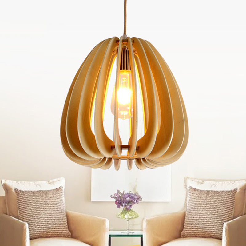 Modern Curved Wooden Pendant Light - 1-Light Beige Ceiling Fixture For Dining Room