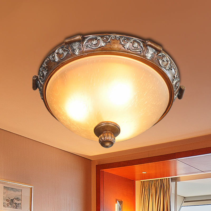 Opal Glass Dome Ceiling Light Retro Style With Carved Flower 3/5-Bulb Brown 16/19.5/21.5 Width / 16