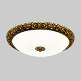 Classic White Glass Led Ceiling Fixture With Bloom Trim - Brass Flush Mount Lighting