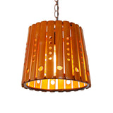 Modern Wood Barrel Pendant Light For Dining Room In Brown