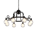 Rustic Mini Ball Clear Glass Pendant Chandelier: 6/8-Light Black Fixture