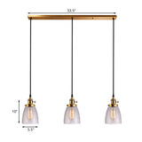 Industrial Clear Glass Dining Room Pendant Light Fixture - Aged Brass 3-Light