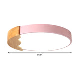 Macaroon Pink Metal Led Flush Mount Ceiling Lamp - Circle Close Warm/White Light 12/16/19.5 W