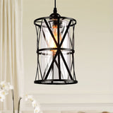 Industrial Clear Glass Pendant Light With Black Iron Frame