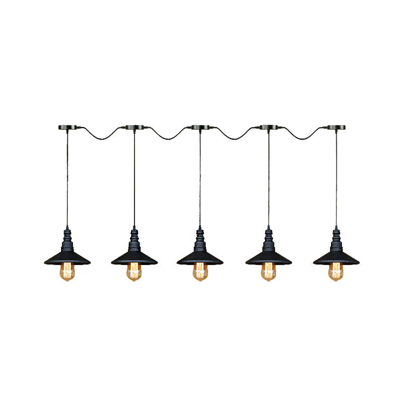 Vintage Industrial Black Iron Saucer Pendant Ceiling Light With Wire Connection - Pack Of 3/5 Bulbs