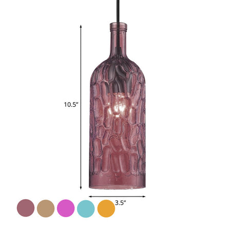 Vintage Style 1-Light Pendant Fixture With Dimpled Glass Bottle Shade In Yellow/Brown For Living