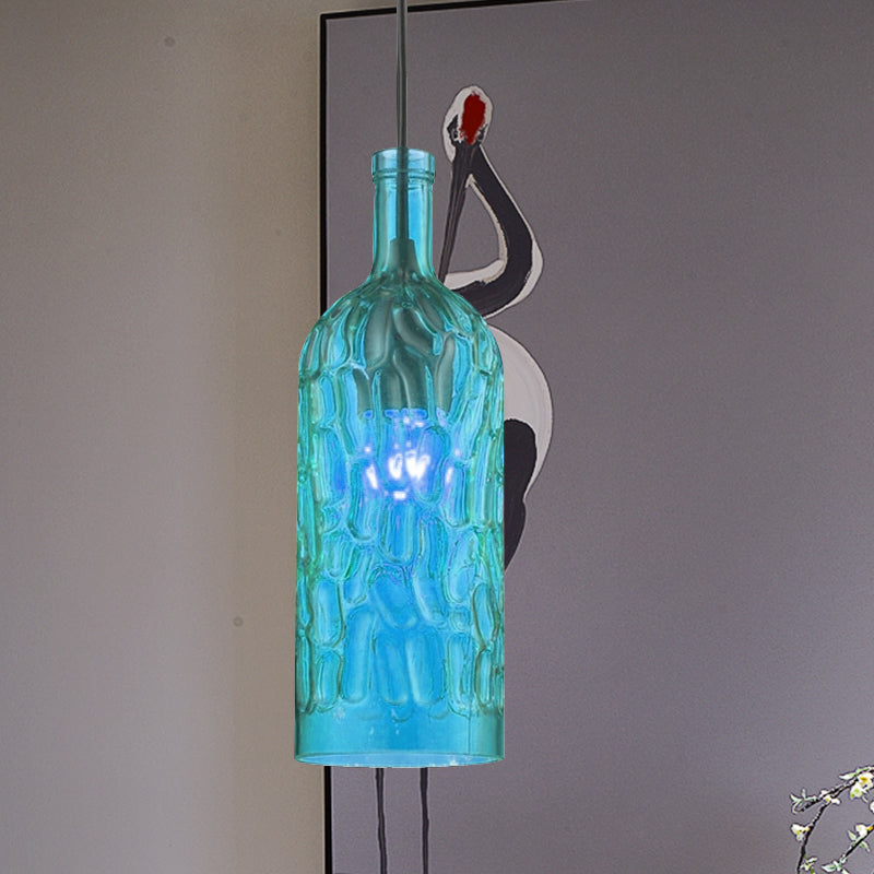 Vintage Style 1-Light Pendant Fixture With Dimpled Glass Bottle Shade In Yellow/Brown For Living