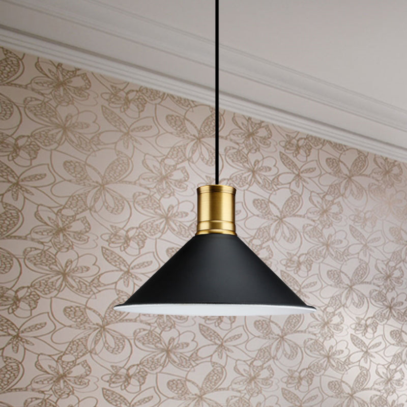 Vintage Industrial 1-Light Pendant With Metallic Black Finish For Bedroom - 8.5/10.5 Width / 8.5