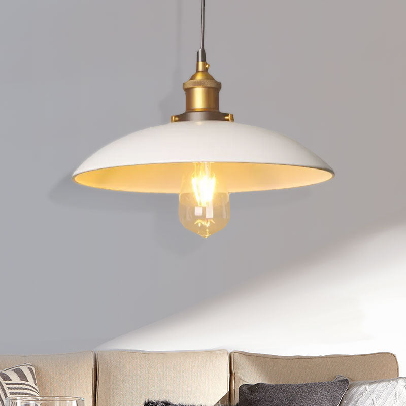 Retro Style Metal Dining Room Suspension Light - 12’/16’ Saucer Dia 1 White Ceiling Fixture