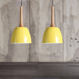 Modernist Metal Pendant Lighting: Yellow/Blue/Green Domed Hanging Ceiling Light For Dining Room