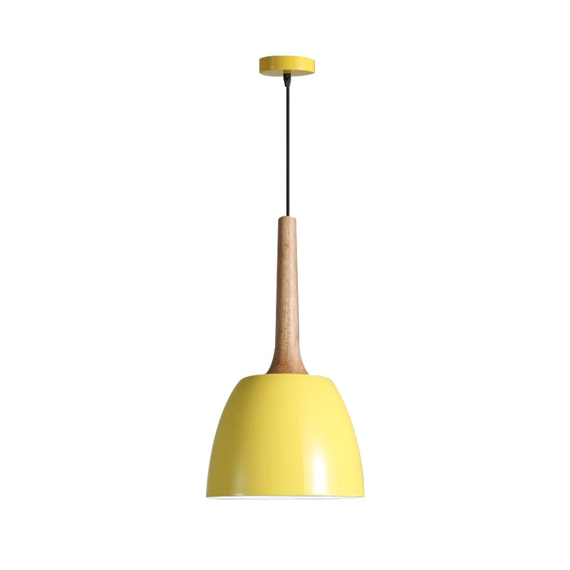 Modernist Metal Pendant Lighting: Yellow/Blue/Green Domed Hanging Ceiling Light For Dining Room
