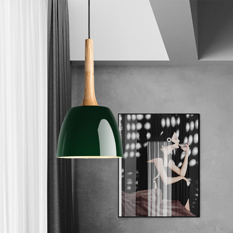 Modernist Metal Pendant Lighting: Yellow/Blue/Green Domed Hanging Ceiling Light For Dining Room