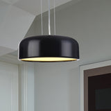 Metallic Restaurant Pendant Light Fixture - Khaki/Black Drum Shade With Macaron Style 1 Bulb