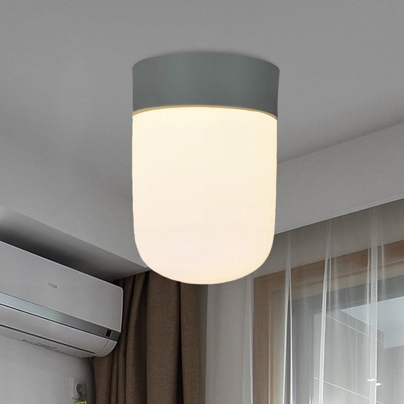 Modernist Metal & Frosted Glass Flush Mount Light - Pink/Gray Ceiling Lighting