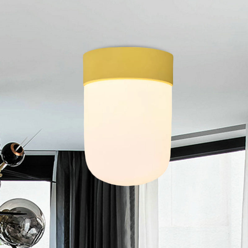 Modernist Metal & Frosted Glass Flush Mount Light - Pink/Gray Ceiling Lighting