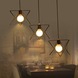 Geometric Pendant Light With Wire Frame: Industrial Style Black Iron Round/Linear Canopy - 3 Heads /