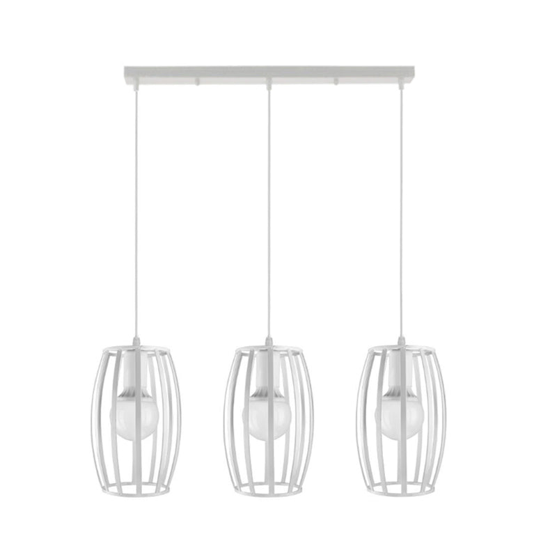 Black/White Oval Pendant Light Loft Style 3-Light Indoor Ceiling With Cage Shade