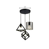 Metal Black Pendant Lamp With Wire Cage And 3 Bulbs - Industrial Stylish Hanging Lighting For