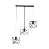 Industrial Metal Ceiling Fixture - Square Frame With 3 Black Bedside Lights
