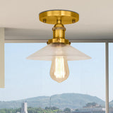 Frosted Glass Saucer Semi Flush Vintage Kitchen Lighting Fixture - 1 Bulb In Black/Brass/Copper