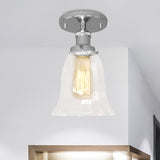 Industrial Flared Glass Semi Flush Mount Light With Clear Bulb In Black/Bronze/Copper