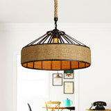 Vintage Style Drum Shade Rope Pendant Light - Perfect For Coffee Shops 1 Bulb Black