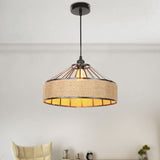 Vintage Style Drum Shade Rope Pendant Light - Perfect For Coffee Shops 1 Bulb Black