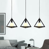 Retro Industrial Hanging Lamp With Wire Guard And Canopy In Black/White - 3 Heads Pendant Lighting