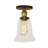 Industrial Flared Glass Semi Flush Mount Light With Clear Bulb In Black/Bronze/Copper