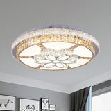 Contemporary Led Flush Mount With Clear Rectangular-Cut Crystals And Flower Design