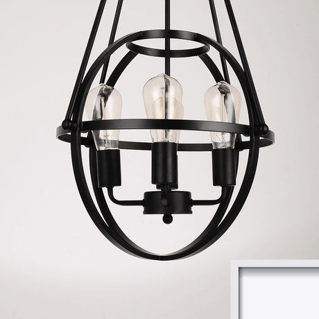 Industrial Black Metal Chandelier With Cage Shade - 4 Light Heads For Living Room
