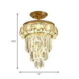 Modern Gold Finish Led Crystal Block Ceiling Lamp - Semi Mount Lighting