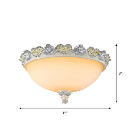 Classic Flush Mount Fixture: 3-Bulb 15/19 Wide Frosted Glass Ceiling Light With Blossom Edge -