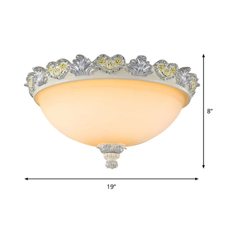 Classic Flush Mount Fixture: 3-Bulb 15/19 Wide Frosted Glass Ceiling Light With Blossom Edge -
