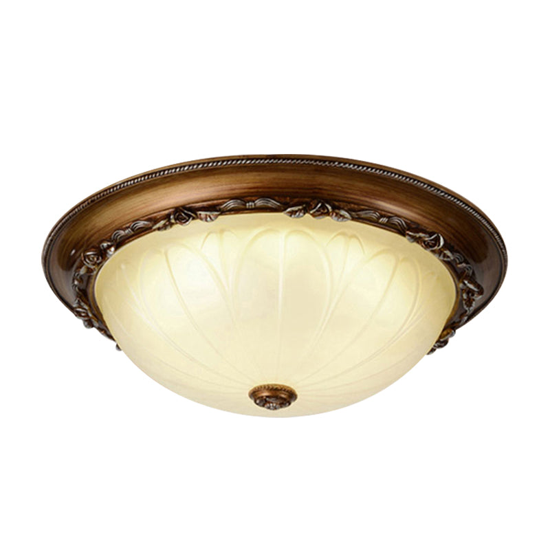 Countryside Brown Led Flush Mount Ceiling Fixture 14’/16’ Width Ribbed Frosted Glass