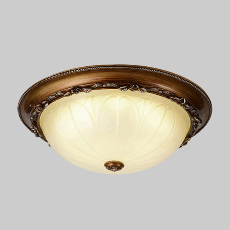 Countryside Brown Led Flush Mount Ceiling Fixture 14/16 Width Ribbed Frosted Glass