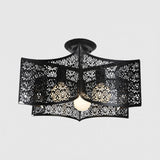 Black Drum Design Semi Flush Light - Vintage Retro Metallic 3-Head Foyer Mount 16/16.5 W