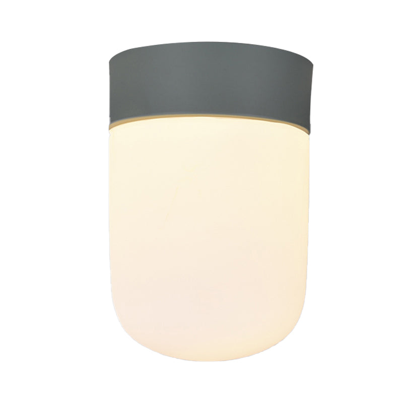 Modernist Metal & Frosted Glass Flush Mount Light - Pink/Gray Ceiling Lighting