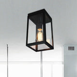Rectangular Shade Clear Glass Ceiling Light Fixture - 1 Traditional Flush Mount In Black For Living