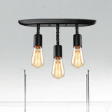 Farmhouse Style Iron Semi Flush Mount Ceiling Light Fixture - Open Bulb Design 3 Lights Black