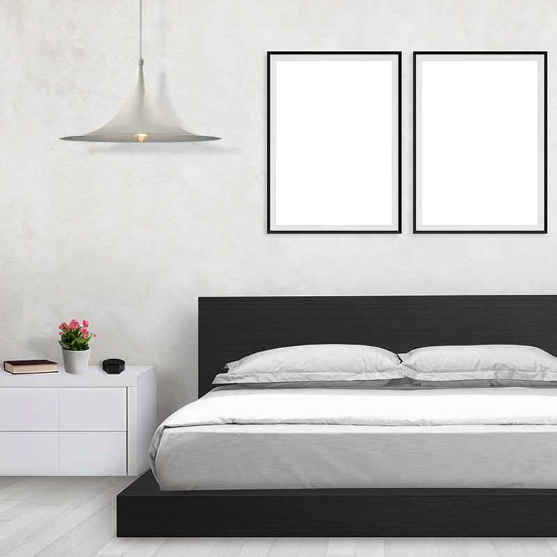 Contemporary Metallic Ceiling Light With Flared Shade - Bedroom Pendant Lighting In White/Black