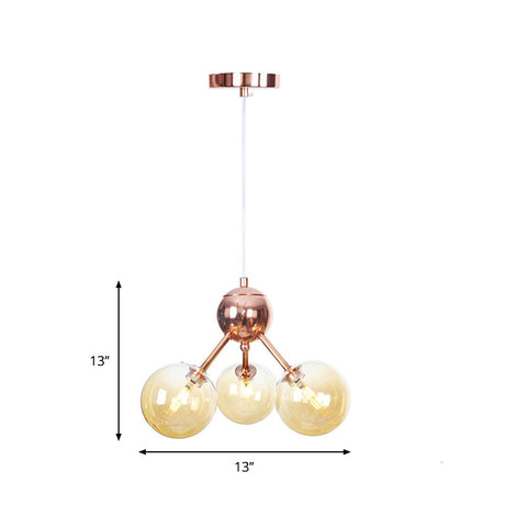 Vintage Copper Ceiling Chandelier With Glass Orb Shades - 3/9/12 Lights Branch Design Sizes