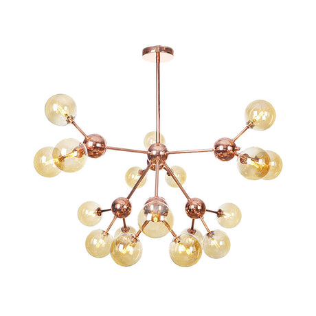 Vintage Copper Ceiling Chandelier With Glass Orb Shades - 3/9/12 Lights Branch Design Sizes