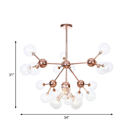 Vintage Copper Ceiling Chandelier With Glass Orb Shades - 3/9/12 Lights Branch Design Sizes