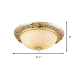 Beige Fluted Glass Flush Light Farmhouse Ceiling Lighting 2/3 - Head 12.5’/14.5’/19’ Width
