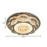 Contemporary Stainless-Steel Flush Ceiling Light With Led Clear Crystal Blocks And Floral Design