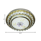 Contemporary Led Bedroom Ceiling Fixture - Crystal Blocks Round Flush Mount In Stainless-Steel