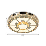 Stainless-Steel Led Round Ceiling Flush Mount Light Fixture With Clear Beveled Crystal Blocks